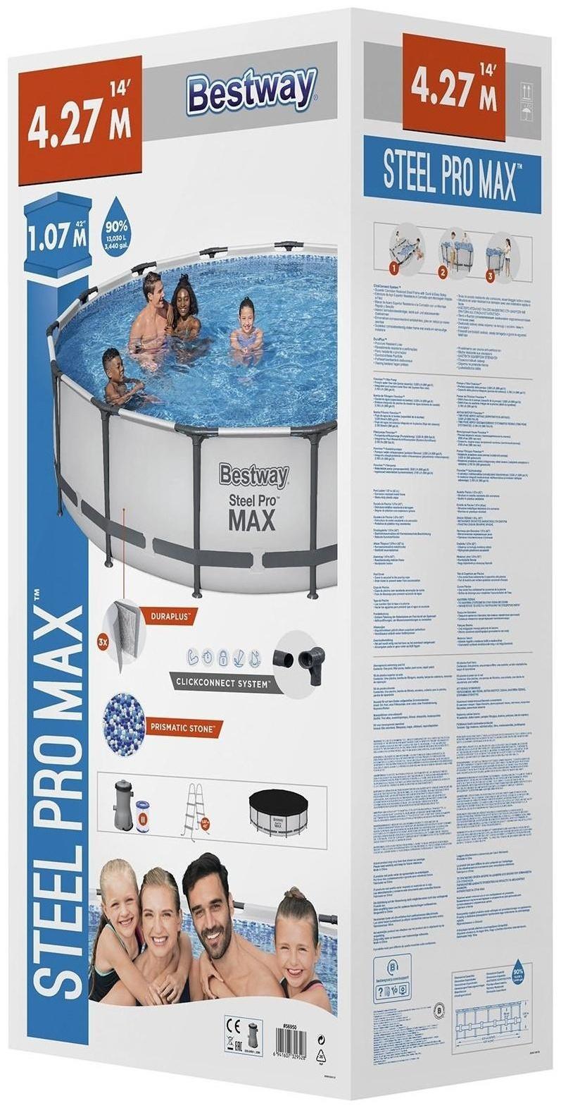 Бассейн каркасный Steel Pro MAX, 427 x 107 см, фильтр-насос, лестница, тент, 56950 Bestway