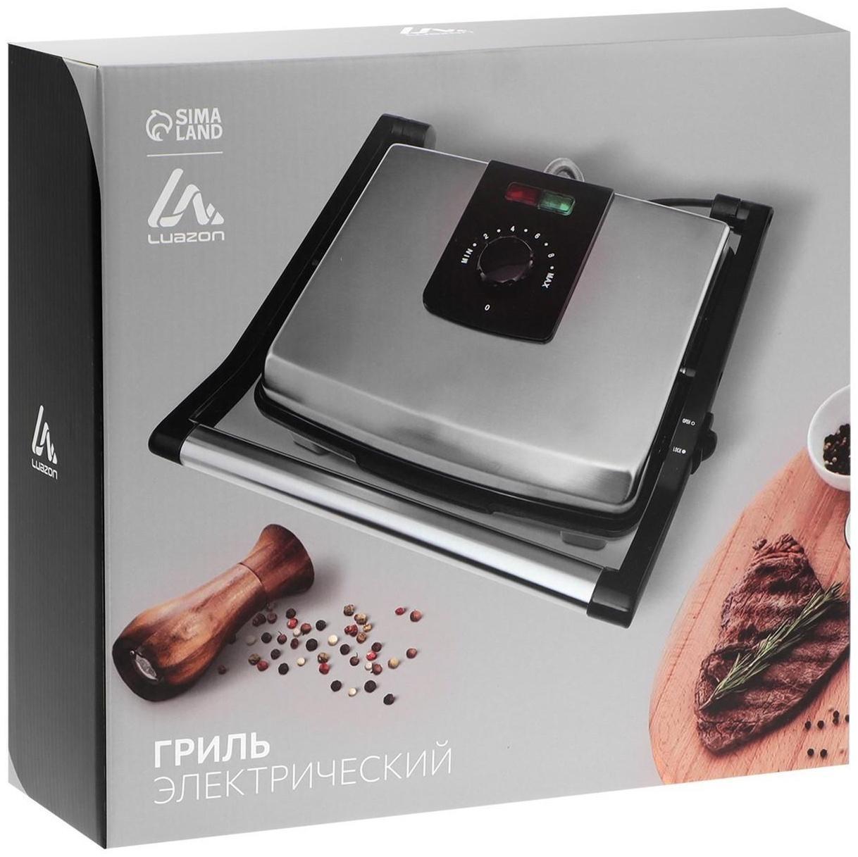 Электрогриль Luazon LEG-2001, 2000 Вт, антипригарное покрытие, 30х23.5 см