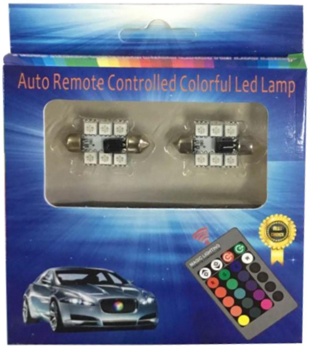 Автолампа светодиодная C5W, 12 В, 6 SMD, 36 мм, мульти свечение, пульт, набор 2 шт