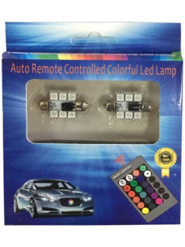 Автолампа светодиодная C5W, 12 В, 6 SMD, 36 мм, мульти свечение, пульт, набор 2 шт