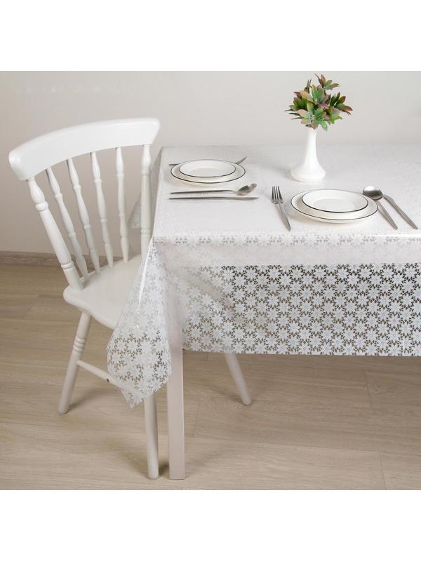 Клеёнка столовая ПВХ Доляна «Ромашки», ширина 137 см, толщина 0,08 мм, рулон 30 метров, цвет белый