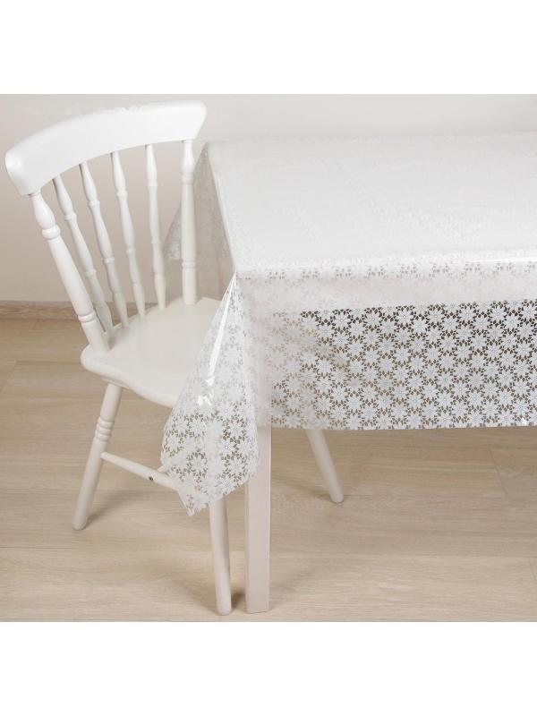 Клеёнка столовая ПВХ Доляна «Ромашки», ширина 137 см, толщина 0,08 мм, рулон 30 метров, цвет белый