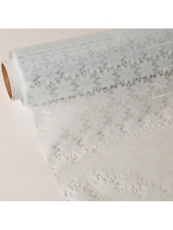 Клеёнка столовая ПВХ Доляна «Ромашки», ширина 137 см, толщина 0,08 мм, рулон 30 метров, цвет белый