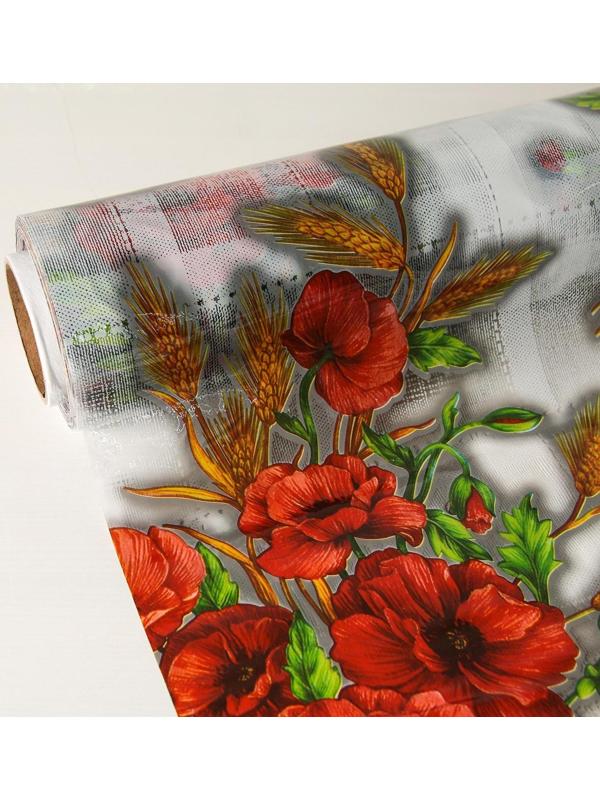 Клеёнка ПВХ Доляна «Маки», ширина 137 см, толщина 0,08 мм, рулон 30 метров