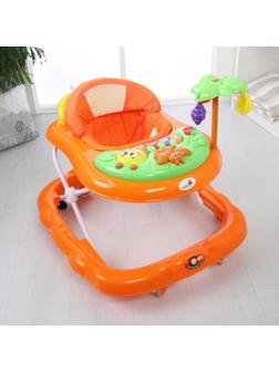 Ходунки «Пальма», 7 силик. колес, муз., игрушки, оранжевый