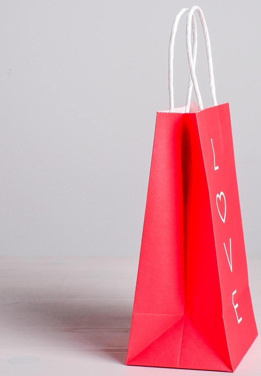 Пакет подарочный крафт «Love», 12 х 21 х 9 см
