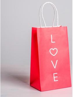 Пакет подарочный крафт «Love», 12 х 21 х 9 см