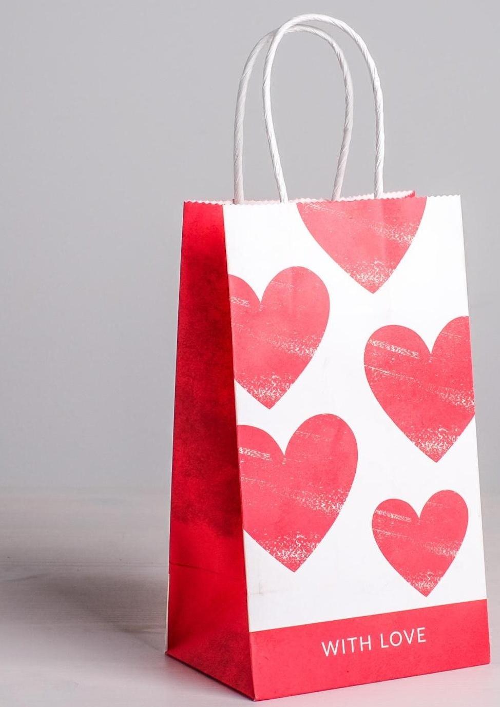 Пакет подарочный крафт «With LOVE», 12 х 21 х 9 см