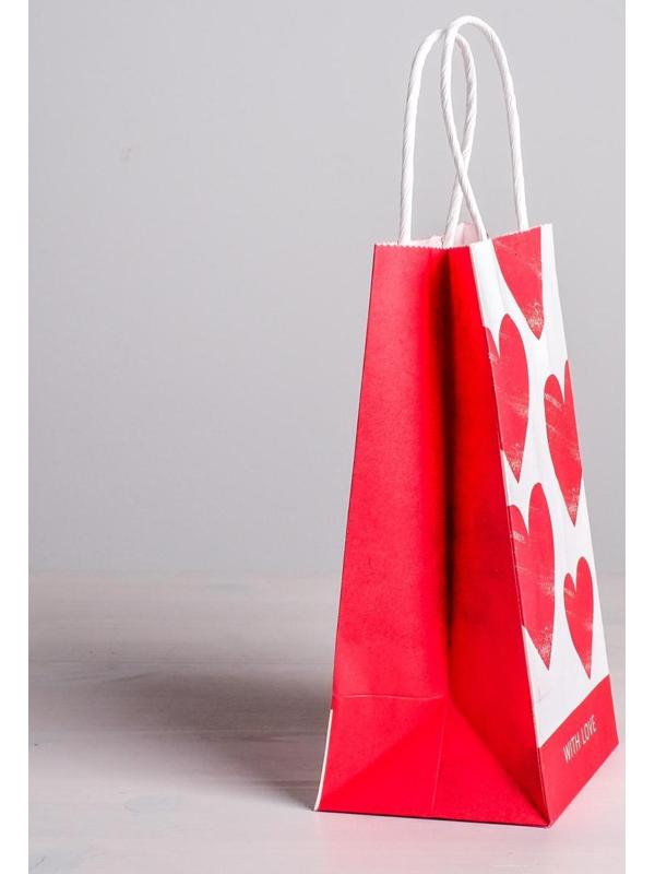 Пакет подарочный крафт «With LOVE», 12 х 21 х 9 см