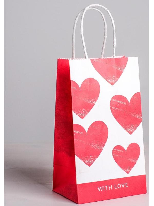 Пакет подарочный крафт «With LOVE», 12 х 21 х 9 см