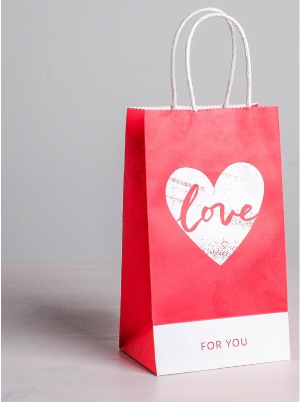 Пакет подарочный крафт «With LOVE», 12 х 21 х 9 см