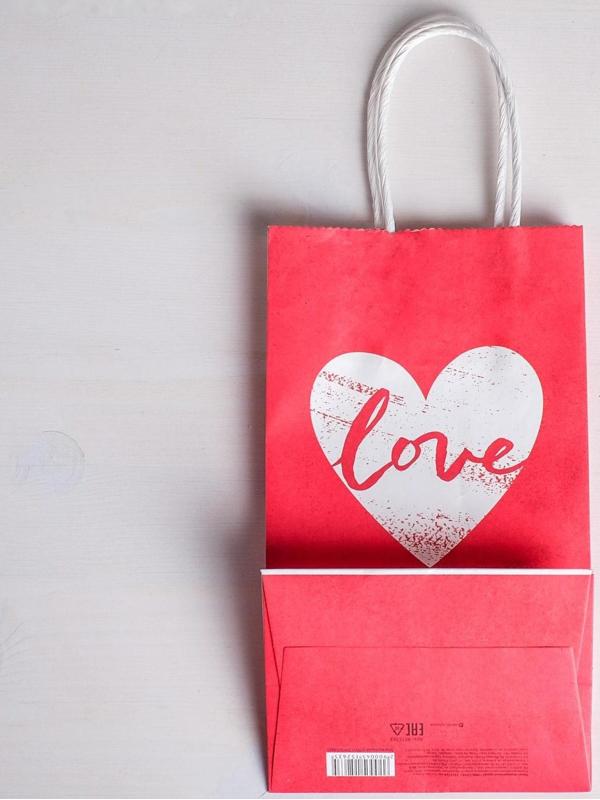 Пакет подарочный крафт «With LOVE», 12 х 21 х 9 см