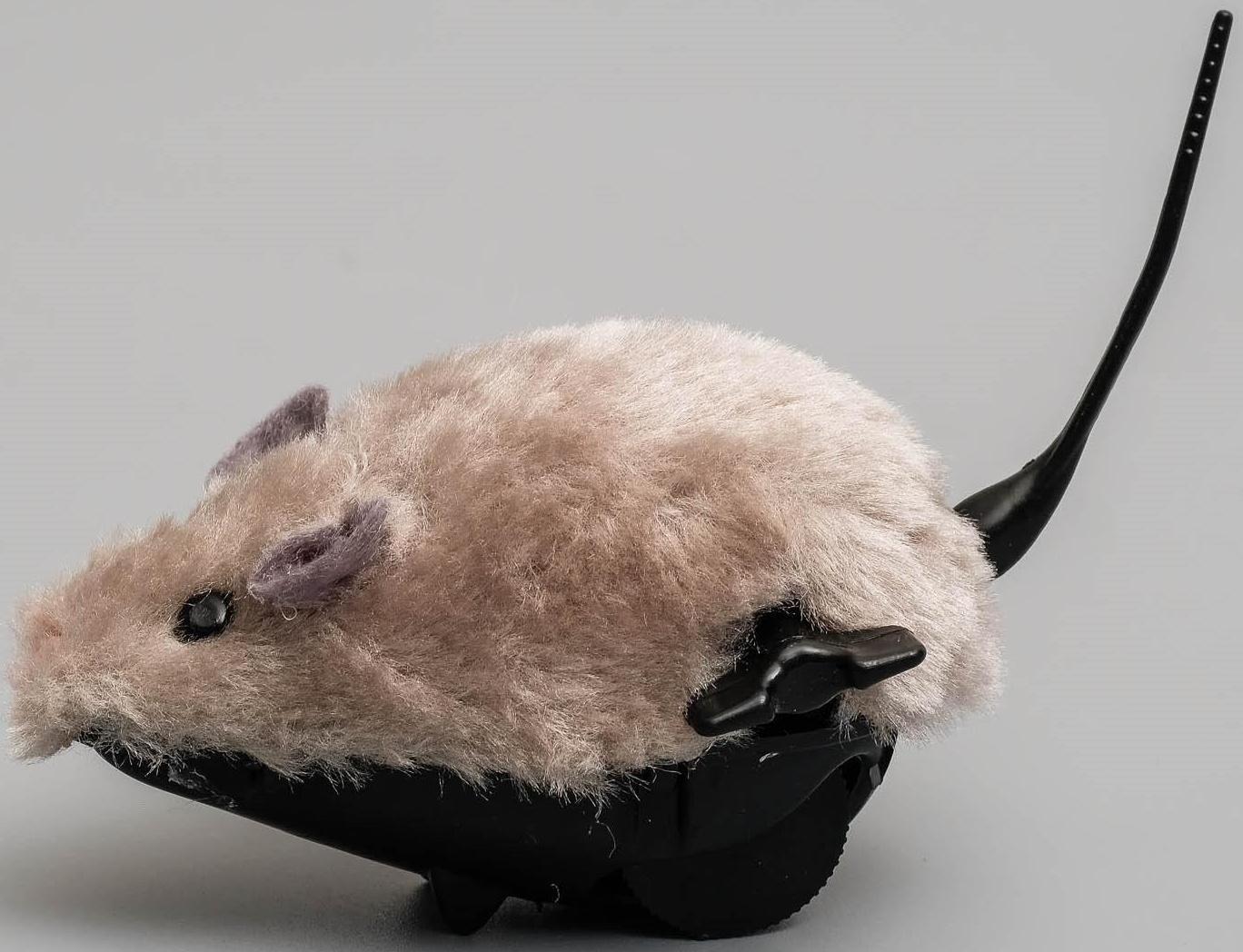 Мышь заводная меховая малая, 8,5 см, серая