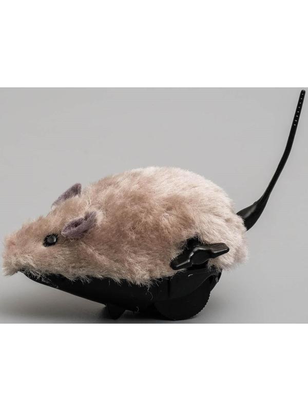 Мышь заводная меховая малая, 8,5 см, серая