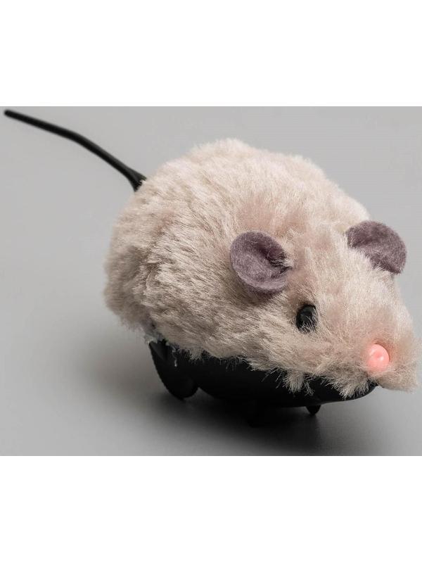 Мышь заводная меховая малая, 8,5 см, серая