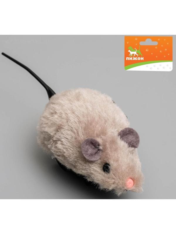 Мышь заводная меховая малая, 8,5 см, серая