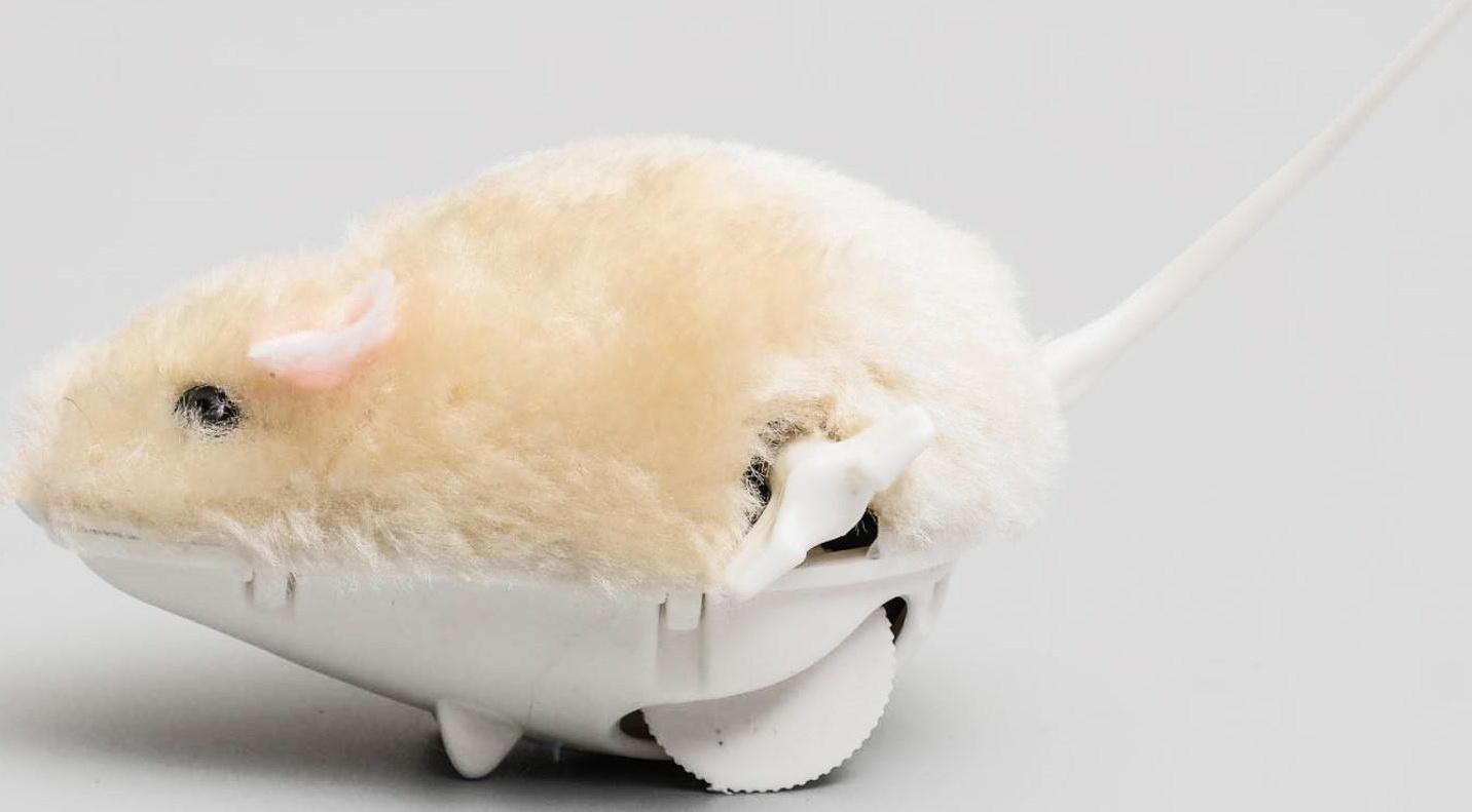 Мышь заводная меховая малая, 8,5 см, бежевая