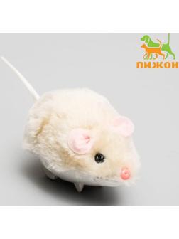 Мышь заводная меховая малая, 8,5 см, бежевая