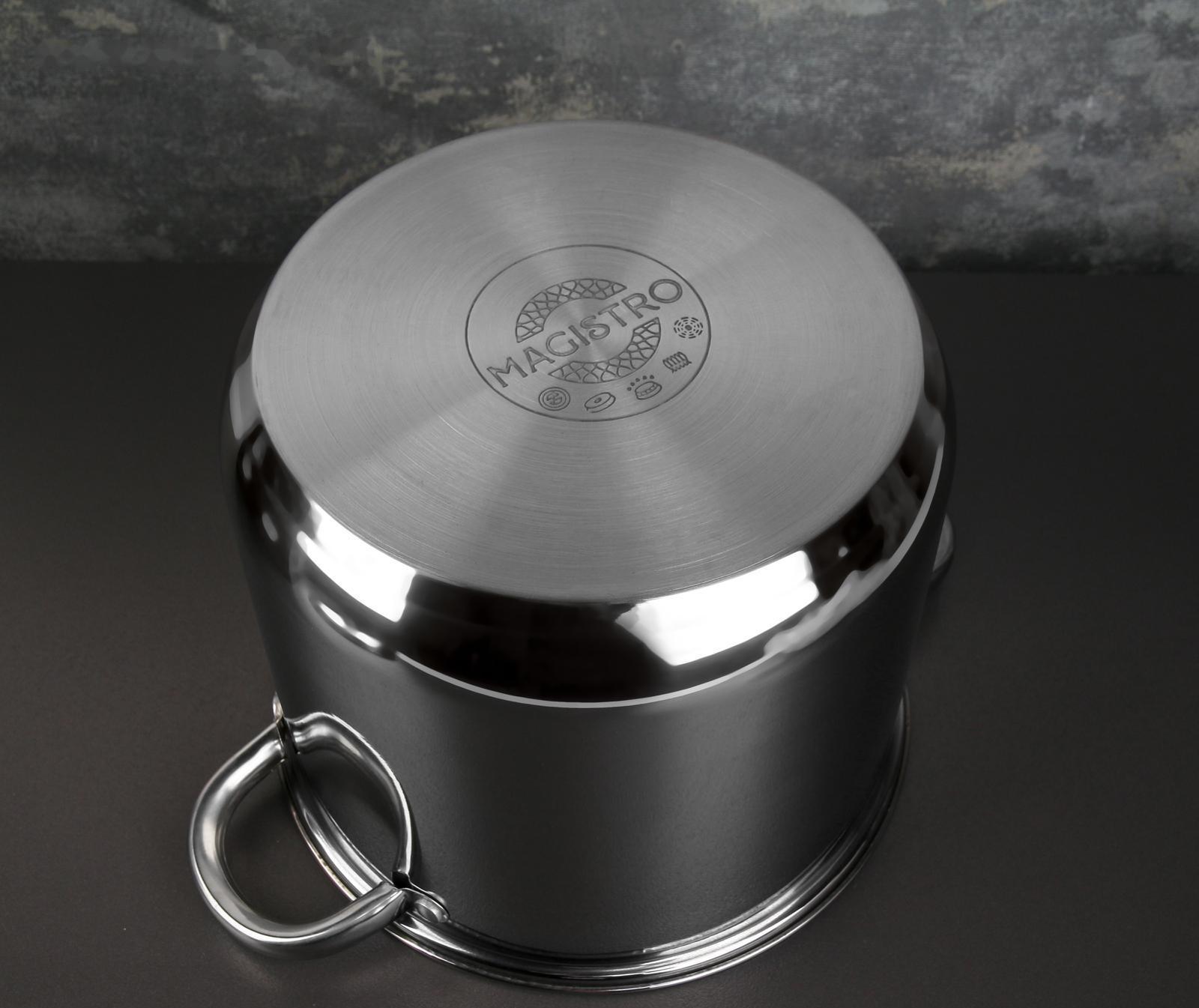 Кастрюля из нержавеющей стали Magistro Grande, 7,1 л, металлическая крышка, капсульное дно, индукция