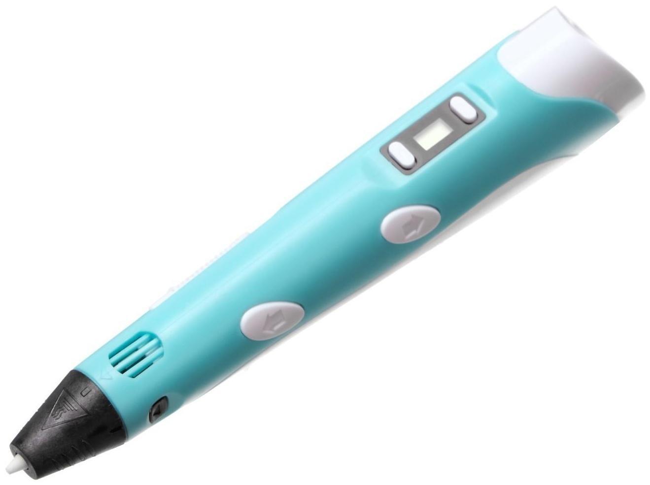 Комплект в тубусе 3Д ручка с дисплеем голубая + пластик PLA 15 цв/10 м+трафареты