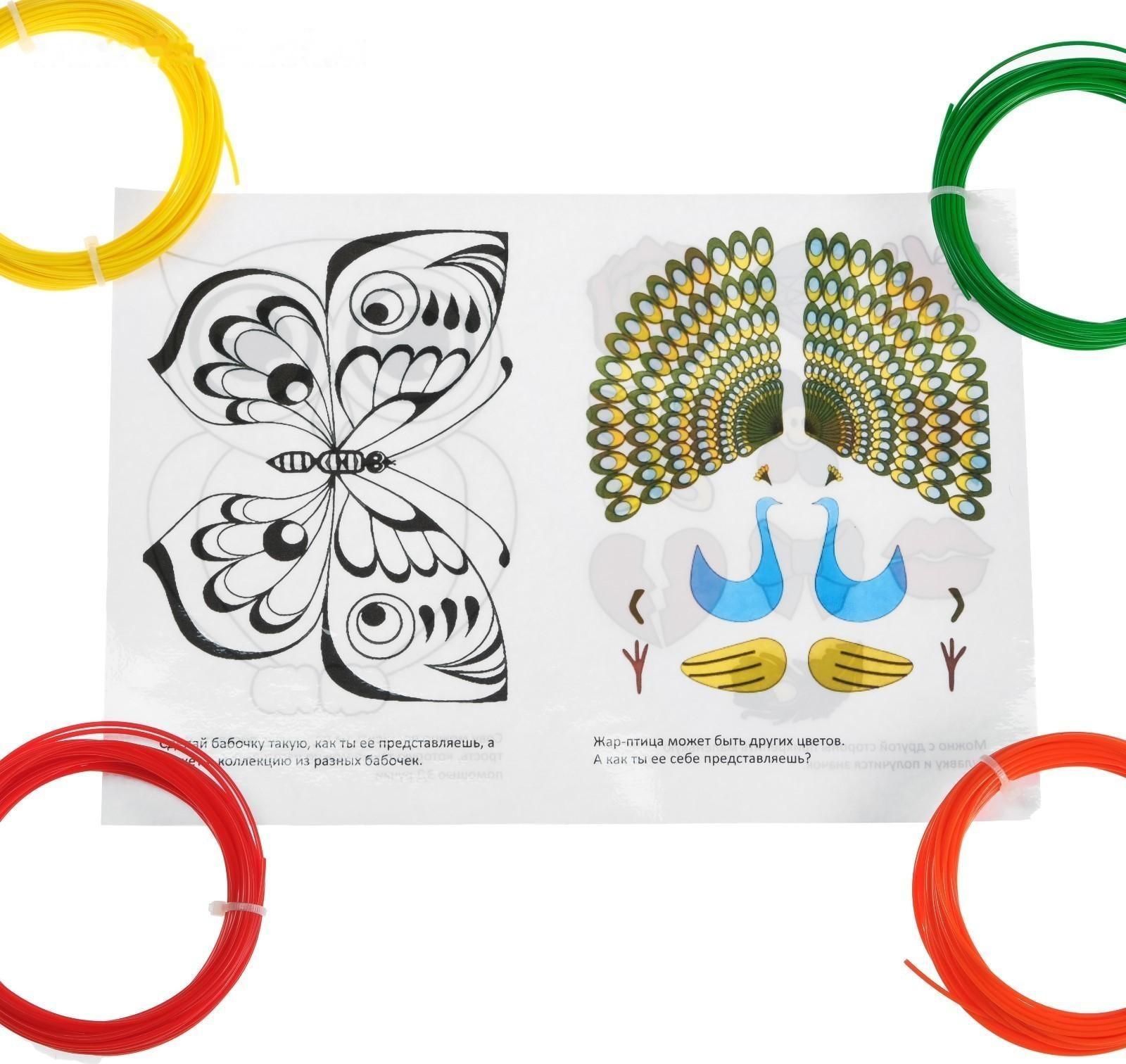 Комплект в тубусе 3Д ручка с дисплеем голубая + пластик PLA 15 цв/10 м+трафареты