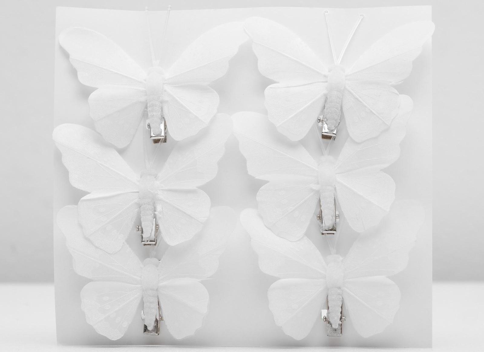 Бабочка для декора и флористики, на прищепке, пластиковая, белые, 1 шт., 7,5 х 6 х 1 см