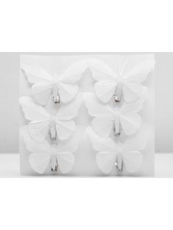 Бабочка для декора и флористики, на прищепке, пластиковая, белые, 1 шт., 7,5 х 6 х 1 см