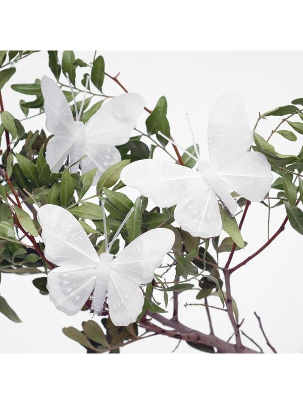 Бабочка для декора и флористики, на прищепке, пластиковая, белые, 1 шт., 7,5 х 6 х 1 см