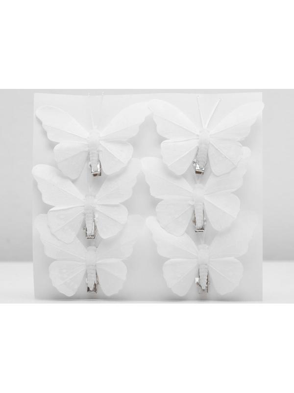Бабочка для декора и флористики, на прищепке, пластиковая, белые, 1 шт., 7,5 х 6 х 1 см