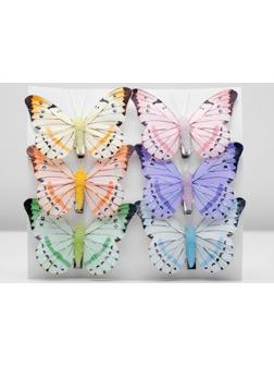 Бабочка для декора и флористики, на прищепке, пластиковая, микс, 1 шт., 7,5 х 5 х 1 см