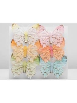 Бабочка для декора и флористики, на прищепке, пластиковая, микс, 1 шт., 7,5 х 7 х 1 см