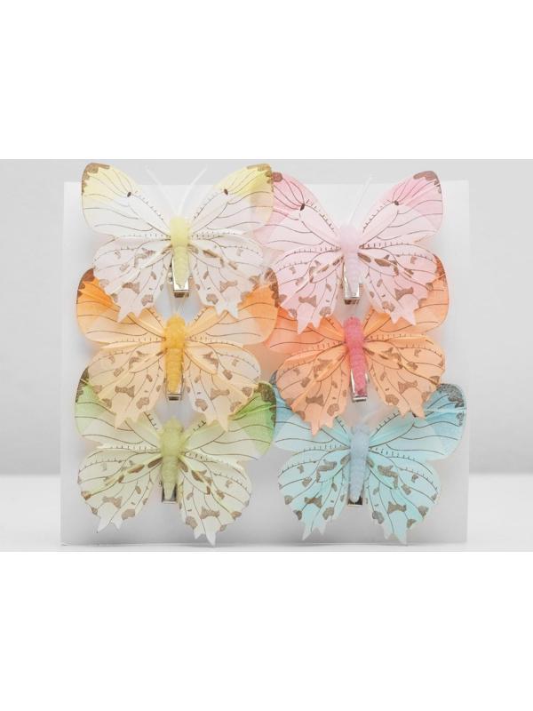 Бабочка для декора и флористики, на прищепке, пластиковая, микс, 1 шт., 7,5 х 7 х 1 см
