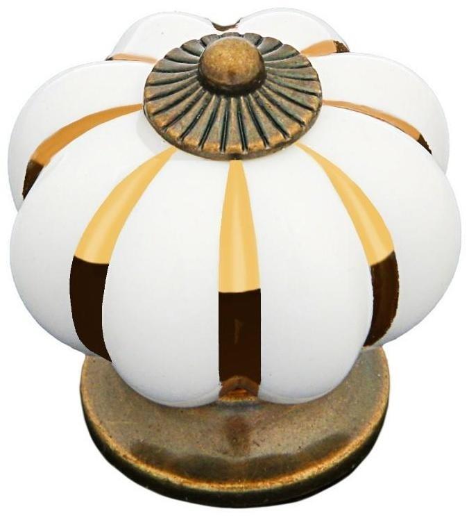 Ручка кнопка ТУНДРА РК117 (001) , d=39, пластик, белая с золотым