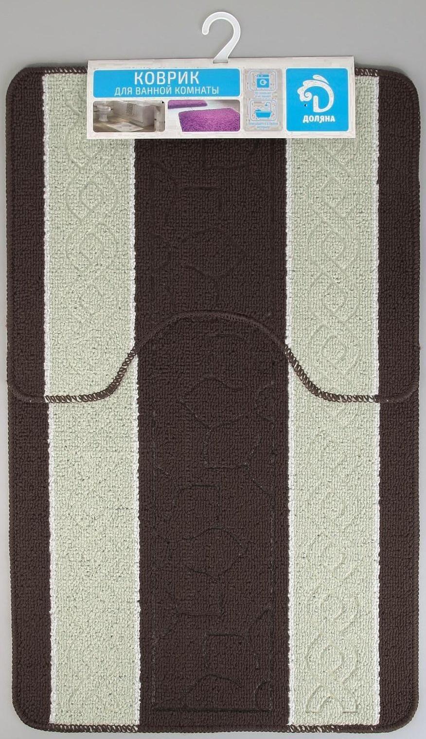 Набор ковриков для ванной и туалета Доляна «Полосатый», 2 шт: 78×47,5, 40×47,5 см, цвет бежево-коричневый
