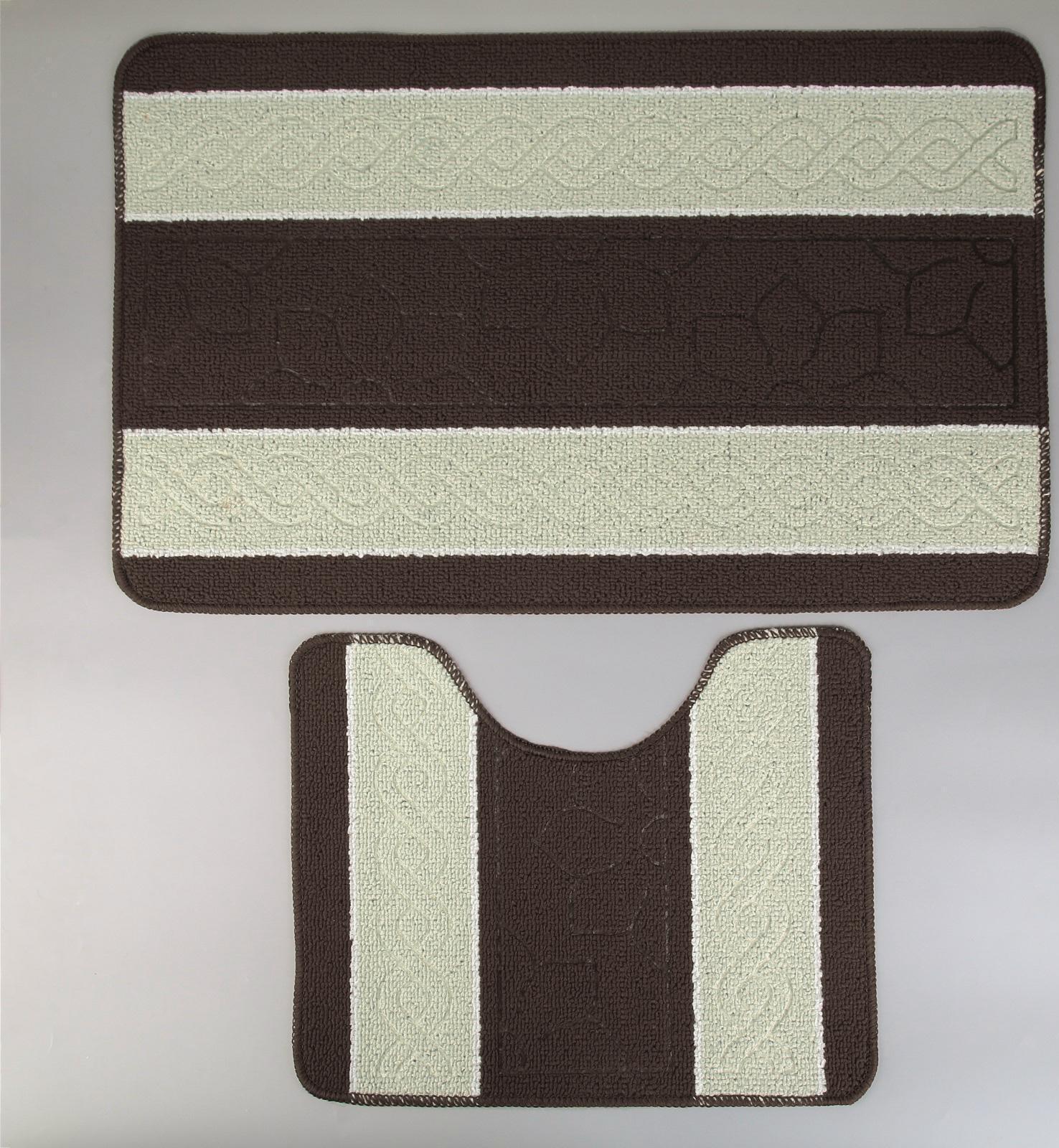 Набор ковриков для ванной и туалета Доляна «Полосатый», 2 шт: 78×47,5, 40×47,5 см, цвет бежево-коричневый
