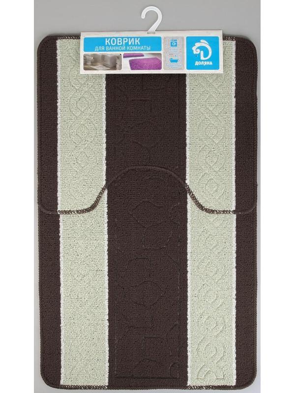 Набор ковриков для ванной и туалета Доляна «Полосатый», 2 шт: 78×47,5, 40×47,5 см, цвет бежево-коричневый