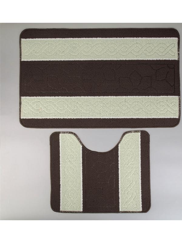 Набор ковриков для ванной и туалета Доляна «Полосатый», 2 шт: 78×47,5, 40×47,5 см, цвет бежево-коричневый