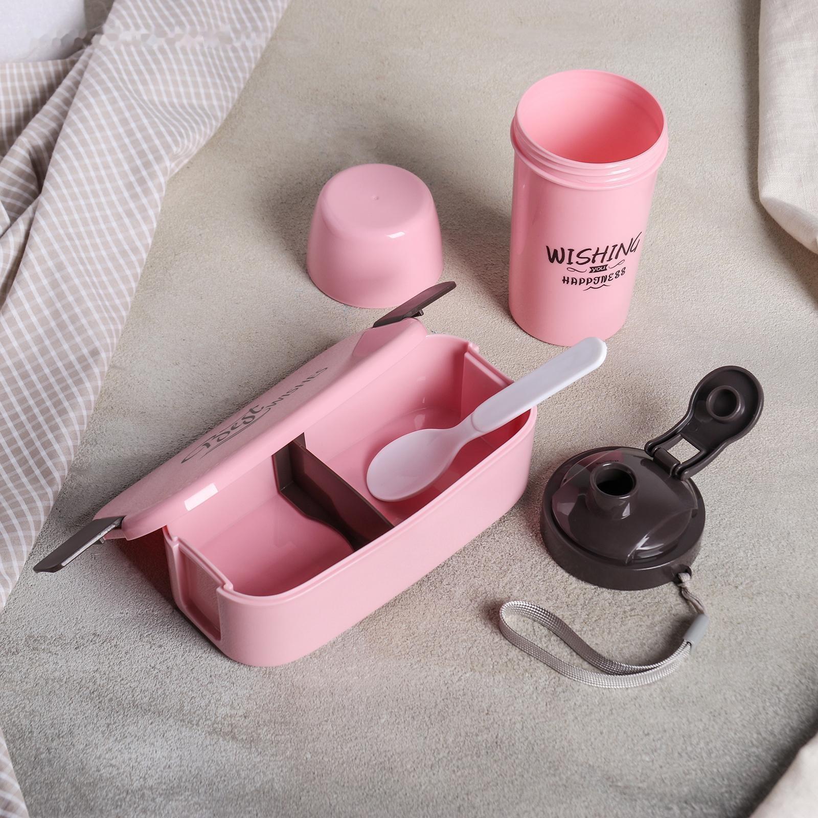 Набор 2 предмета: ланч-бокс, бутыль, столовый прибор, цвет МИКС