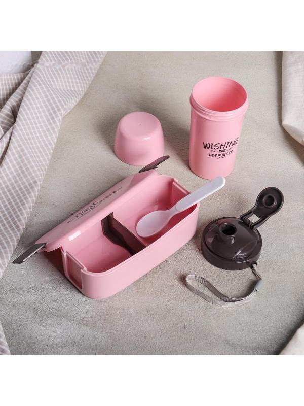 Набор 2 предмета: ланч-бокс, бутыль, столовый прибор, цвет МИКС