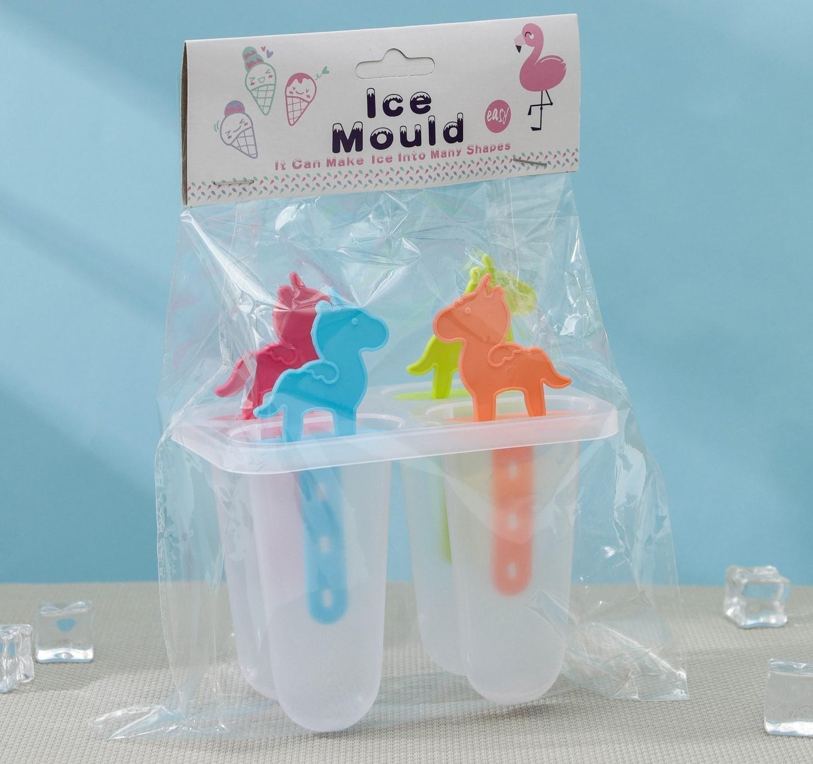 Форма для мороженого «Цветной единорог», 12,5×8×14 см, 4 ячейки, цвет МИКС