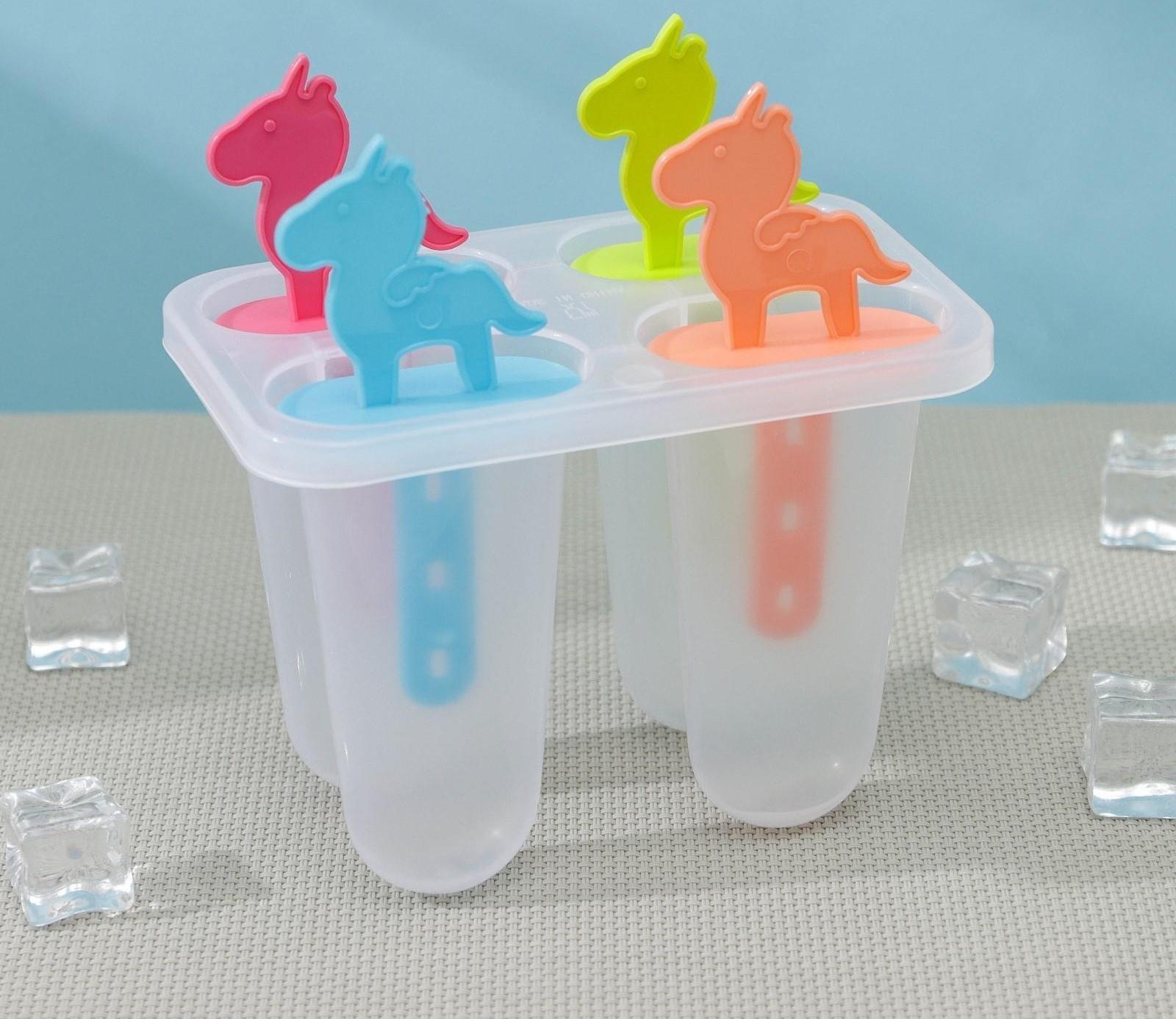 Форма для мороженого «Цветной единорог», 12,5×8×14 см, 4 ячейки, цвет МИКС