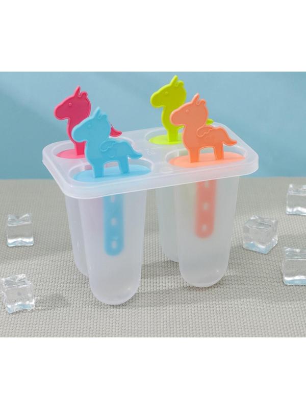 Форма для мороженого «Цветной единорог», 12,5×8×14 см, 4 ячейки, цвет МИКС