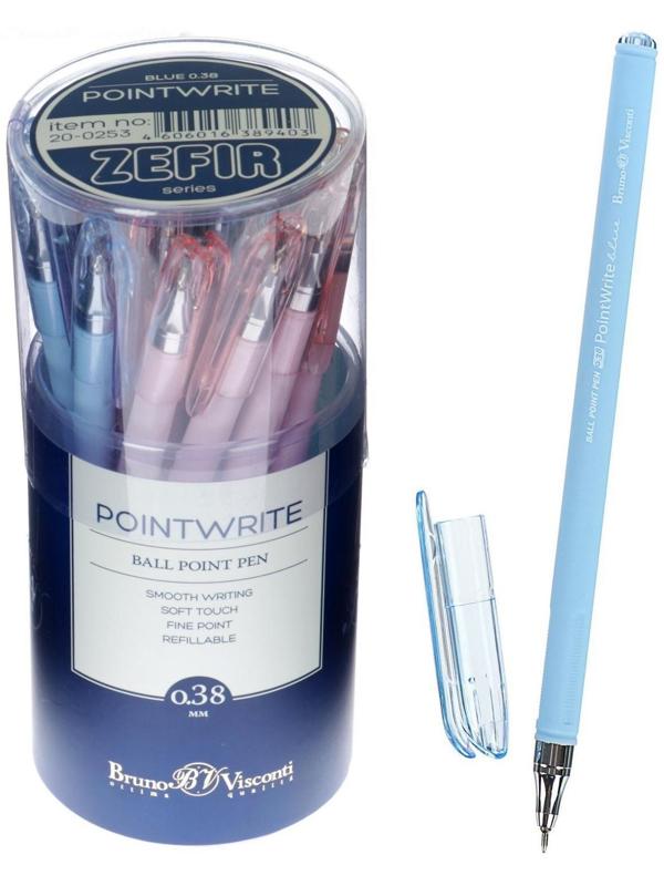 Ручка шариковая PointWrite Zefir, узел 0.38 мм, синие чернила, матовый корпус Silk Touch, МИКС