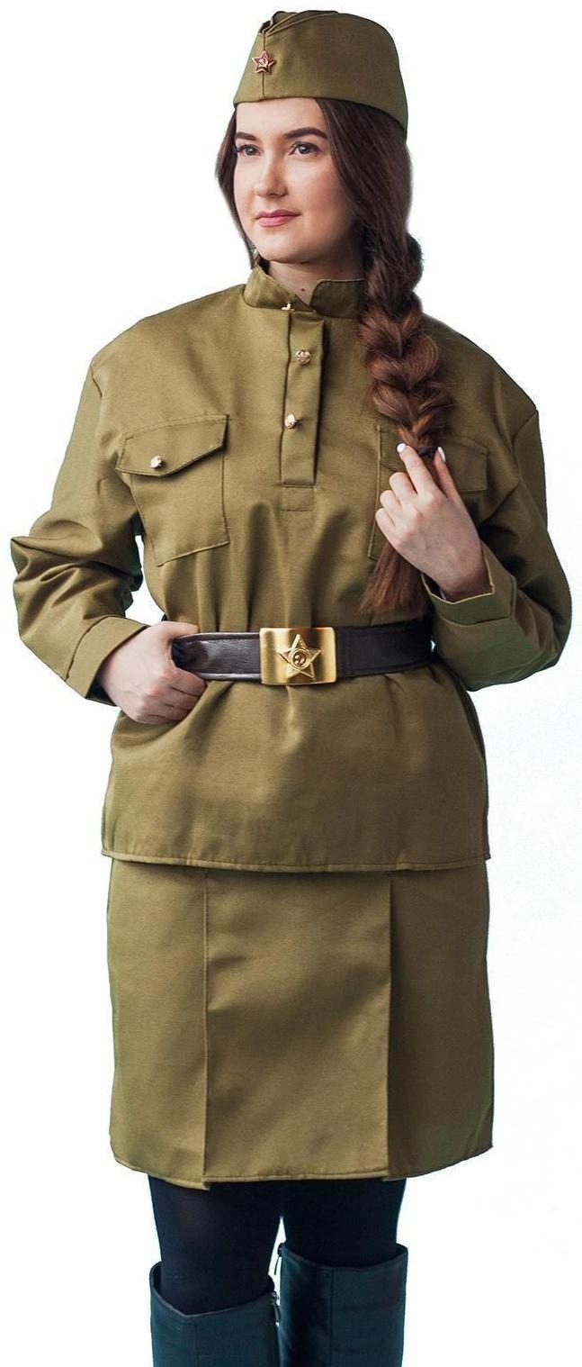 Карнавальный костюм «Солдаточка», пилотка, гимнастёрка, ремень, юбка, р. 52-54