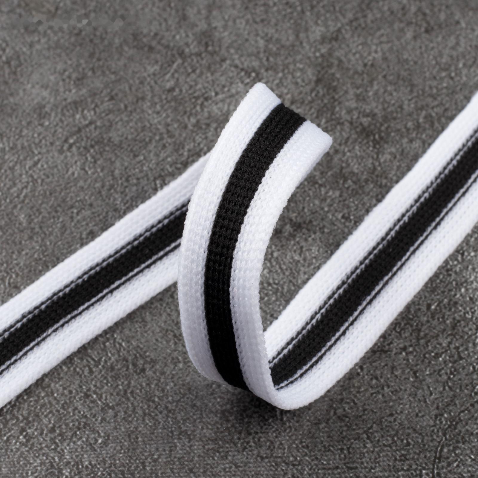 Тесьма трикотажная лампас 15 мм, 9 ± 0,5 м, цвет белый/чёрный