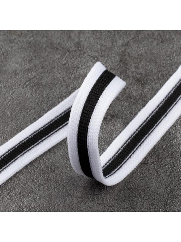 Тесьма трикотажная лампас 15 мм, 9 ± 0,5 м, цвет белый/чёрный