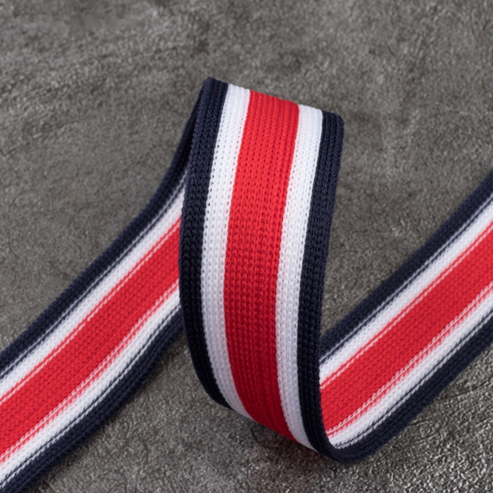 Тесьма трикотажная лампас 25 мм, 9 ± 0,5 м, цвет красный/белый/тёмно-синий