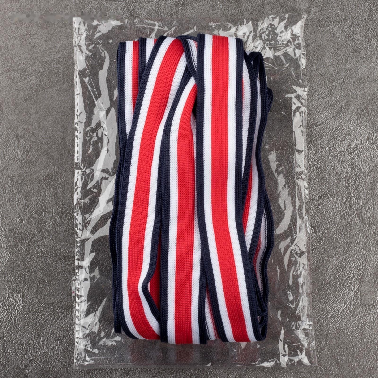 Тесьма трикотажная лампас 25 мм, 9 ± 0,5 м, цвет красный/белый/тёмно-синий