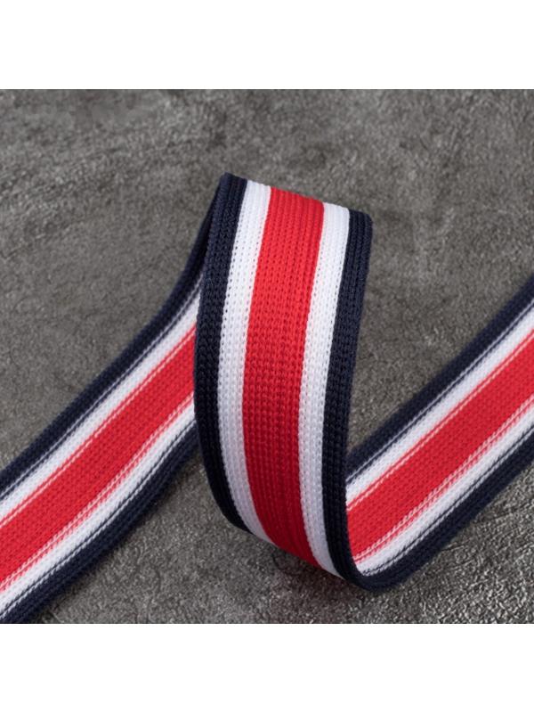 Тесьма трикотажная лампас 25 мм, 9 ± 0,5 м, цвет красный/белый/тёмно-синий