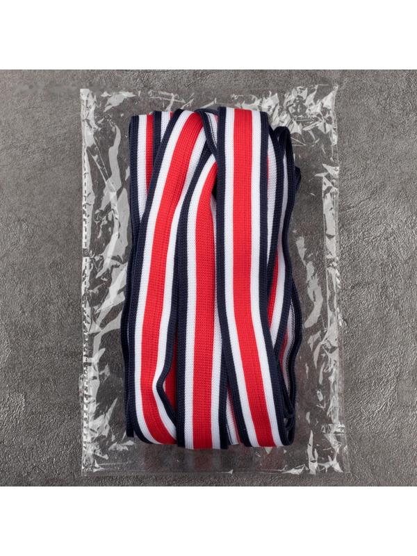 Тесьма трикотажная лампас 25 мм, 9 ± 0,5 м, цвет красный/белый/тёмно-синий